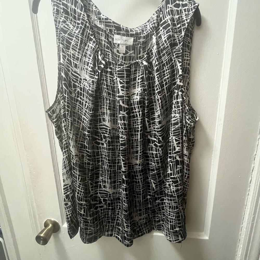 Fashion Bug Black and White Pleated Blouse